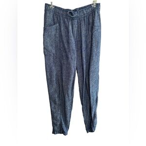 Old Navy Size Medium Blue Pull On Elastic Waist Linen Blend Drawstring Tapered